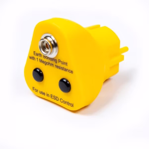 Prise de terre ESD jaune avec connecteurs pour bracelets et tapis antistatiques