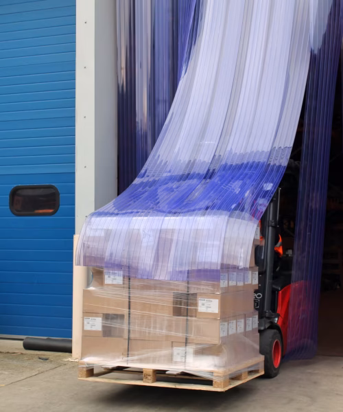 Kit rideau à lanières PVC nervuré transparent sur mesure pour passage de chariot élévateur